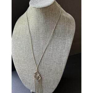 Vintage Tassel Pendant Necklace Silver Tone Chain Statement Boho Festival 26”